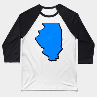 Bright Blue Illinois Outline Baseball T-Shirt